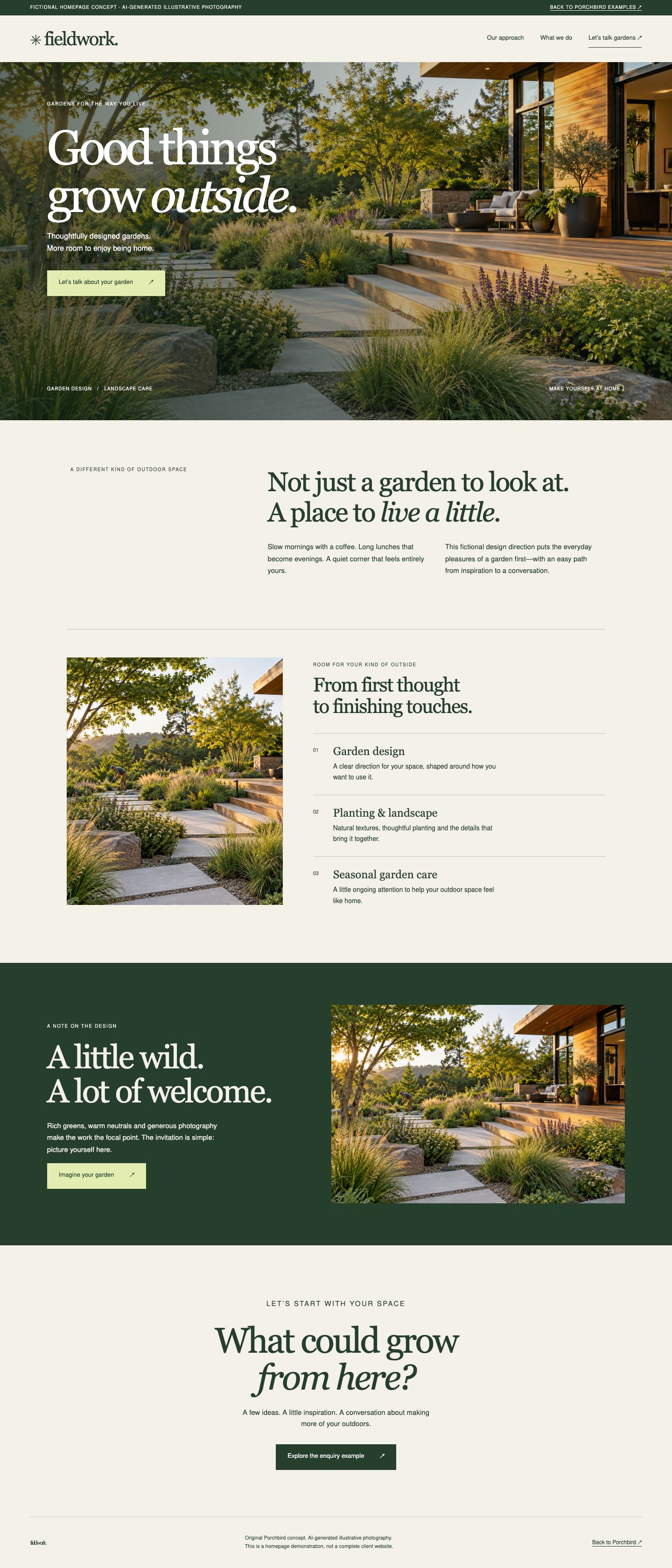 Full-page preview of the fictional Fieldwork website concept