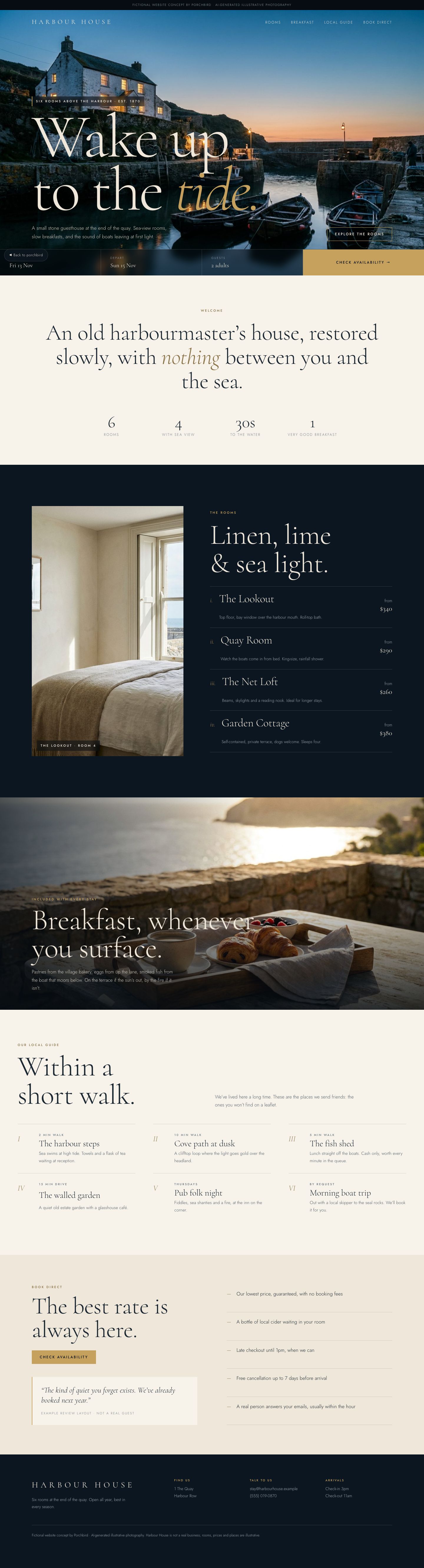 Full-page preview of the fictional Harbour House website concept